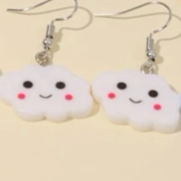 Happy Clouds Rosy Cheeks Blushing Cheery Fluffy Cumulus Weather Cartoon Earrings - Picture 7 of 9